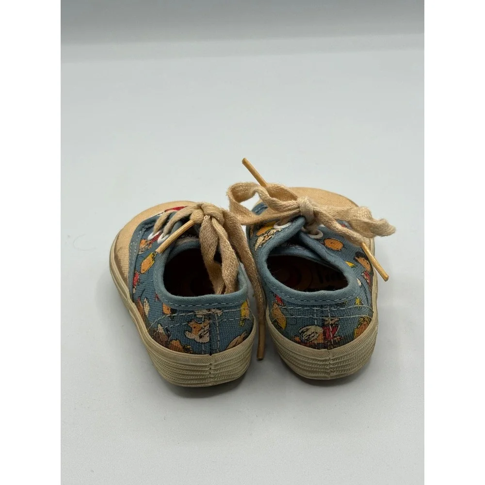 Vintage Peanuts Snoopy Footwear Baby Canvas Sneakers Blue Tan Lace Up Shoes